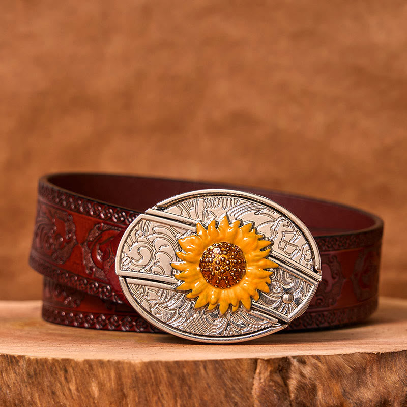 Cintura in pelle con fibbia western fai da te con coltello nascosto a forma di girasole colorato da uomo (in pre-vendita)