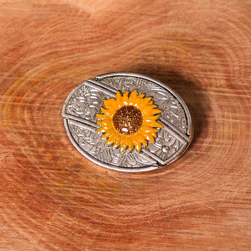 Cintura in pelle con fibbia western fai da te con coltello nascosto a forma di girasole colorato da uomo (in pre-vendita)