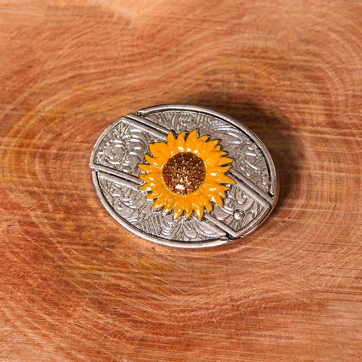 Cintura in pelle con fibbia western fai da te con coltello nascosto a forma di girasole colorato da uomo (in pre-vendita)