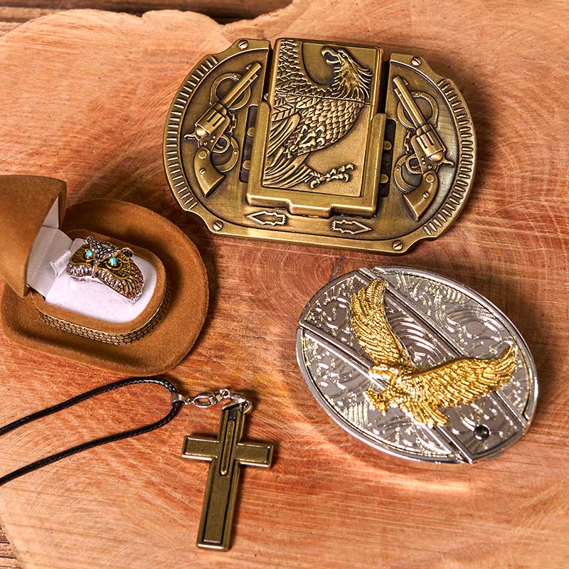 Set di fibbia per cintura fai da te Flying Eagle con coltello nascosto e anello a forma di gufo