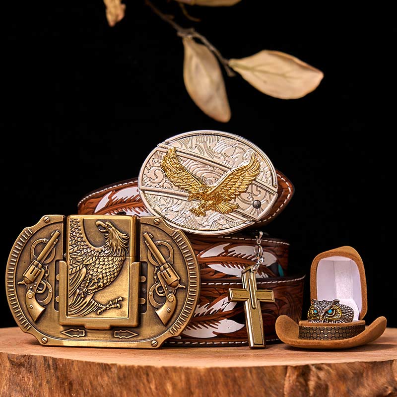 Set di fibbia per cintura fai da te Flying Eagle con coltello nascosto e anello a forma di gufo