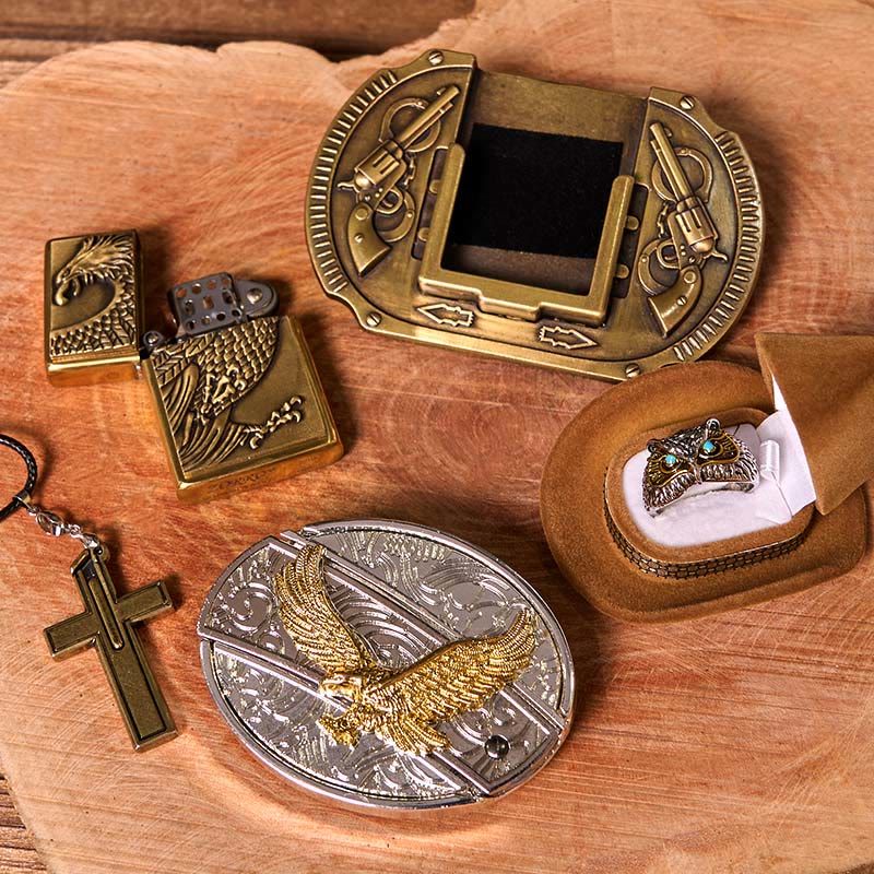 Set di fibbia per cintura fai da te Flying Eagle con coltello nascosto e anello a forma di gufo
