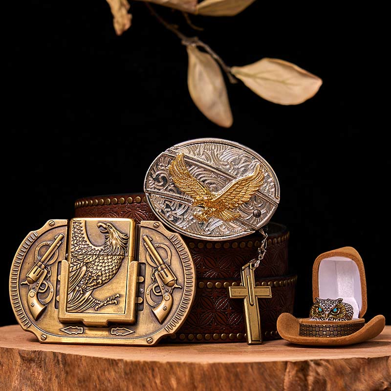 Set di fibbia per cintura fai da te Flying Eagle con coltello nascosto e anello a forma di gufo