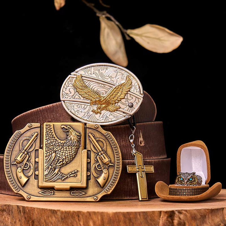 Set di fibbia per cintura fai da te Flying Eagle con coltello nascosto e anello a forma di gufo
