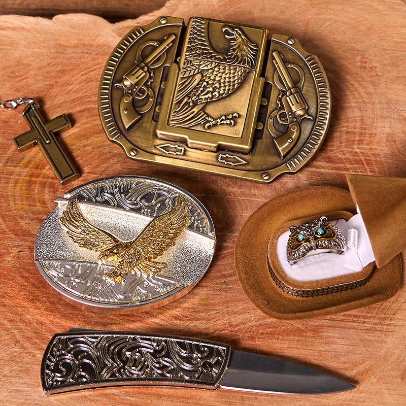 Set di fibbia per cintura fai da te Flying Eagle con coltello nascosto e anello a forma di gufo