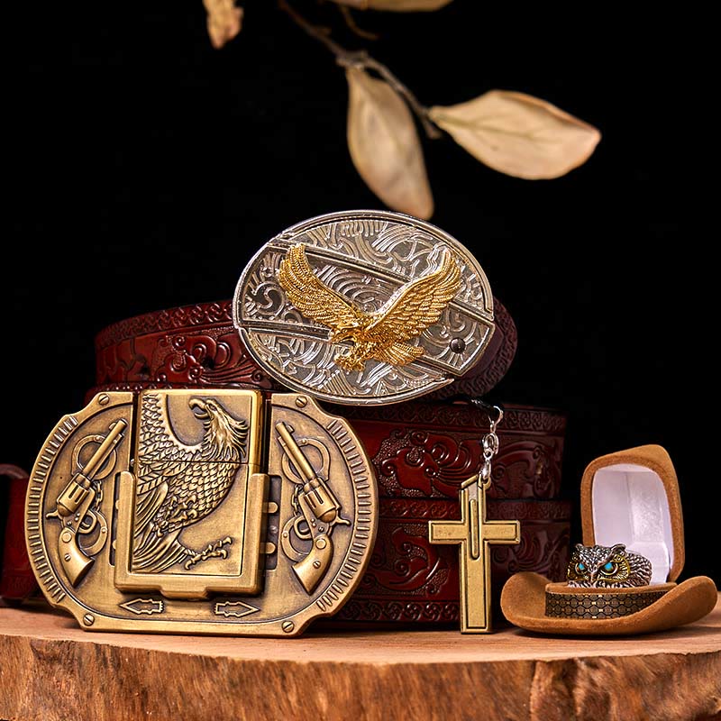 Set di fibbia per cintura fai da te Flying Eagle con coltello nascosto e anello a forma di gufo