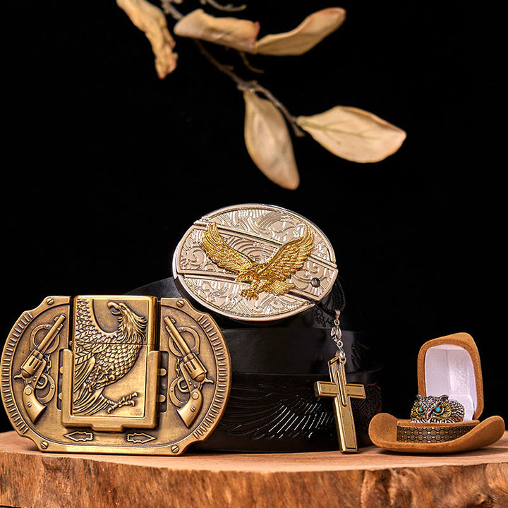 Set di fibbia per cintura fai da te Flying Eagle con coltello nascosto e anello a forma di gufo
