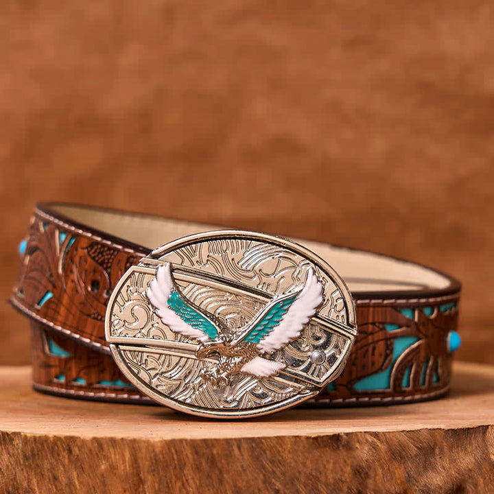 Cintura in pelle fai da te da uomo con coltello pieghevole nascosto Flying Eagle blu e bianco