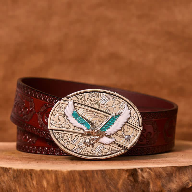 Cintura in pelle fai da te da uomo con coltello pieghevole nascosto Flying Eagle blu e bianco - Aquila colorata - Cintura marrone intagliata - 42 - image 7