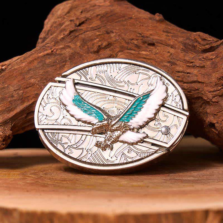 Cintura in pelle fai da te da uomo con coltello pieghevole nascosto Flying Eagle blu e bianco - Aquila colorata - Senza cintura - Cintura non inclusa - image 0