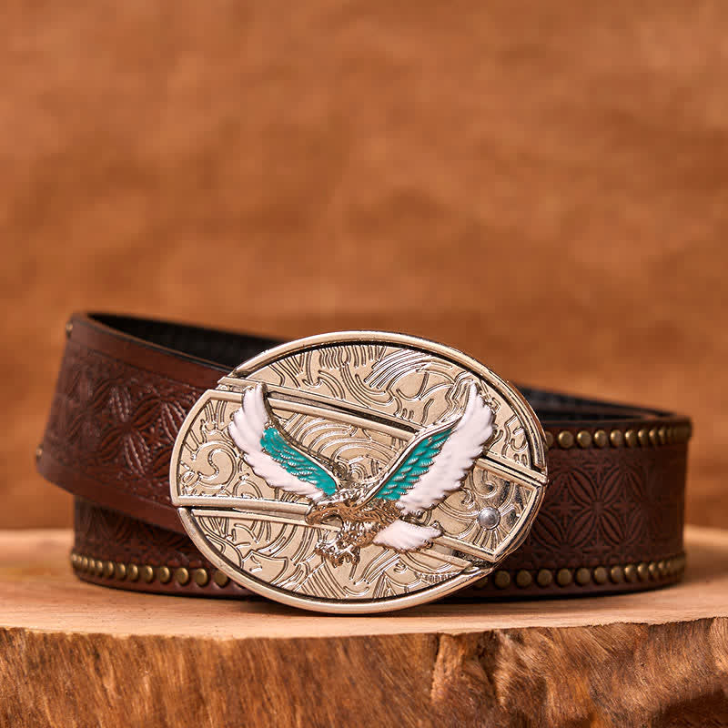 Cintura in pelle fai da te da uomo con coltello pieghevole nascosto Flying Eagle blu e bianco