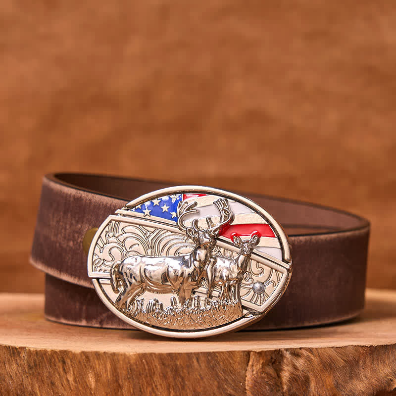 Cintura in pelle fai da te con bandiera USA smaltata e coltello pieghevole nascosto a forma di cervo (in prevendita)