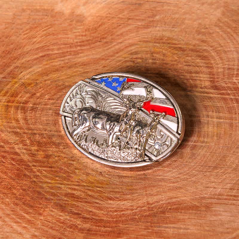 Cintura in pelle fai da te con bandiera USA smaltata e coltello pieghevole nascosto a forma di cervo (in prevendita)