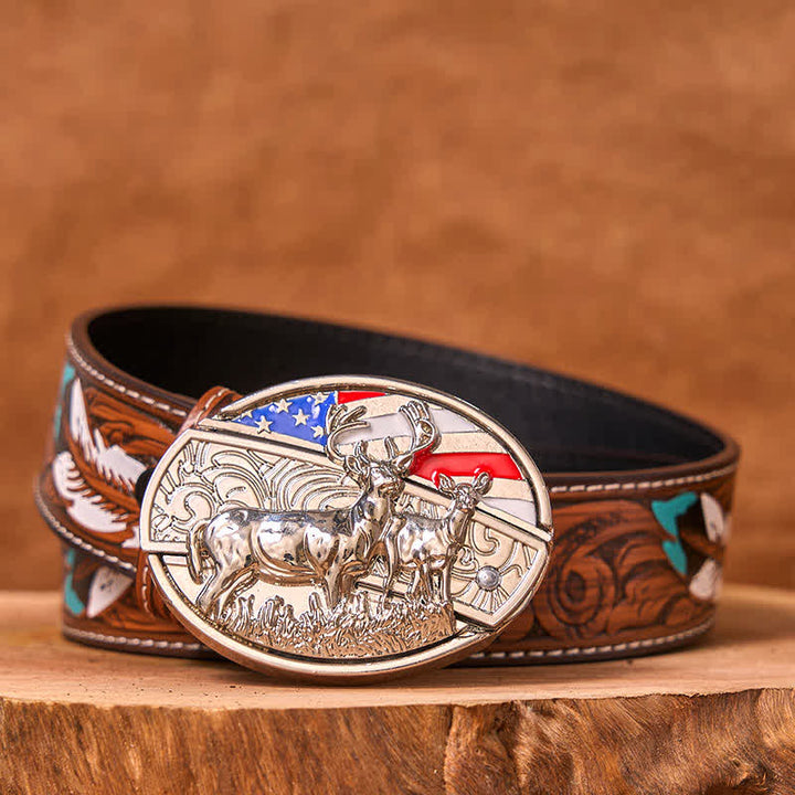 Cintura in pelle fai da te con bandiera USA smaltata e coltello pieghevole nascosto a forma di cervo (in prevendita)