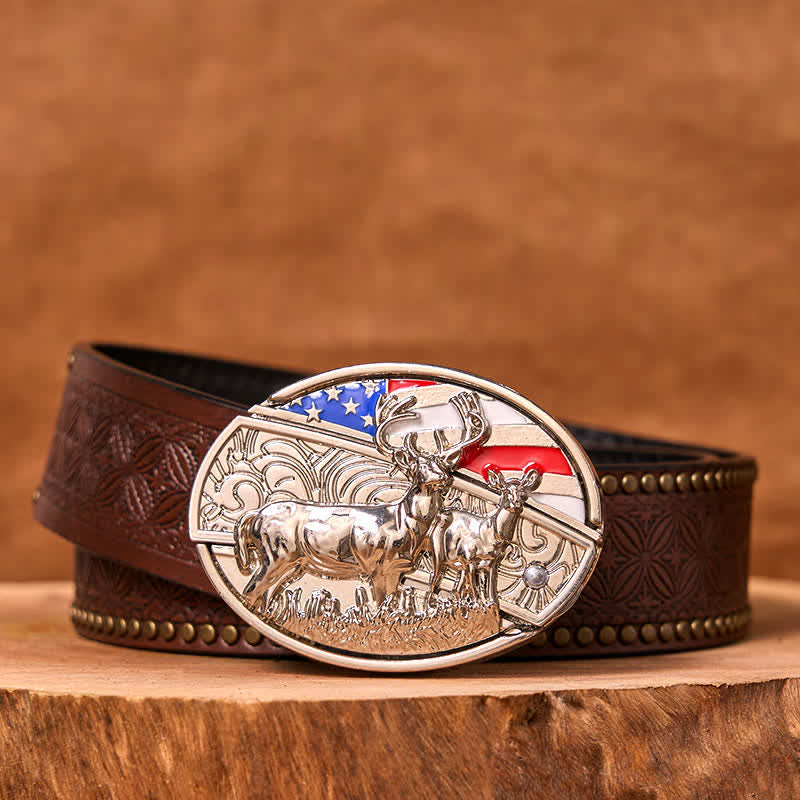 Cintura in pelle fai da te con bandiera USA smaltata e coltello pieghevole nascosto a forma di cervo (in prevendita)