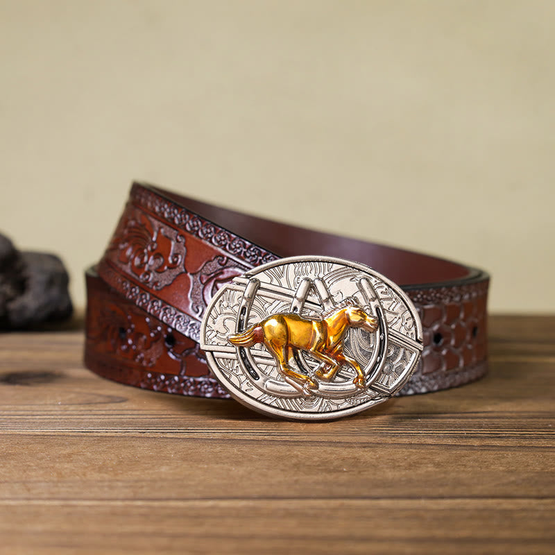 Cintura in pelle con fibbia western fai da te a forma di U con coltello nascosto a forma di cavallo