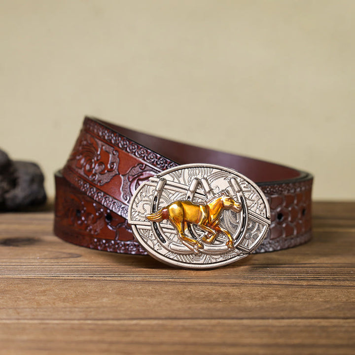 Cintura in pelle con fibbia western fai da te a forma di U con coltello nascosto a forma di cavallo