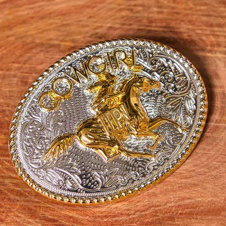 Set di anelli con fibbia per cintura con rosa intrecciata, fai da te, a forma di cavallo da corsa e coltello nascosto
