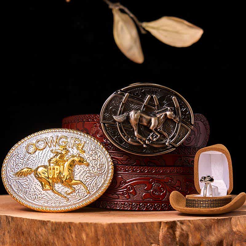 Set di anelli con fibbia per cintura con rosa intrecciata, fai da te, a forma di cavallo da corsa e coltello nascosto