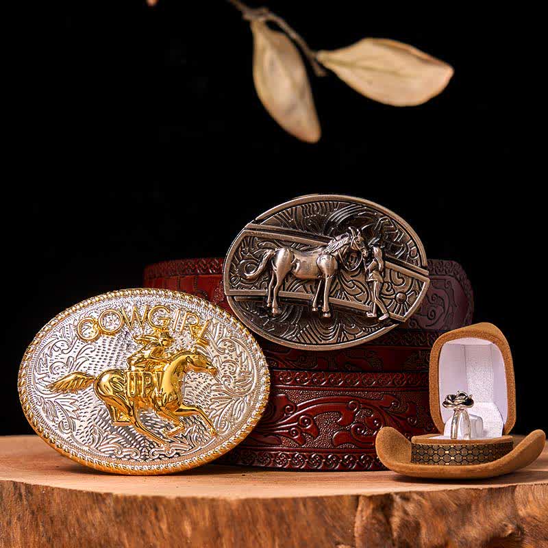 Set di anelli con fibbia per cintura con rosa intrecciata, stile western da cowgirl, con coltello nascosto