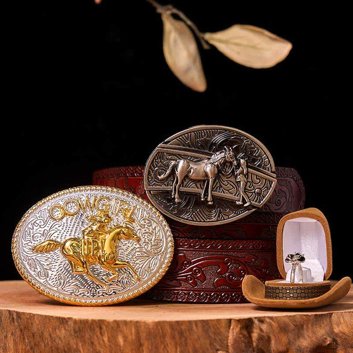 Set di anelli con fibbia per cintura con rosa intrecciata, stile western da cowgirl, con coltello nascosto