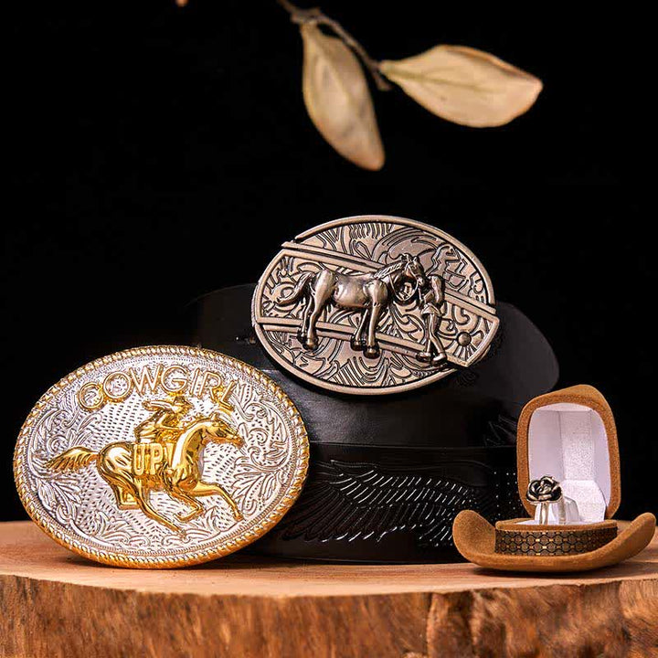 Set di anelli con fibbia per cintura con rosa intrecciata, stile western da cowgirl, con coltello nascosto