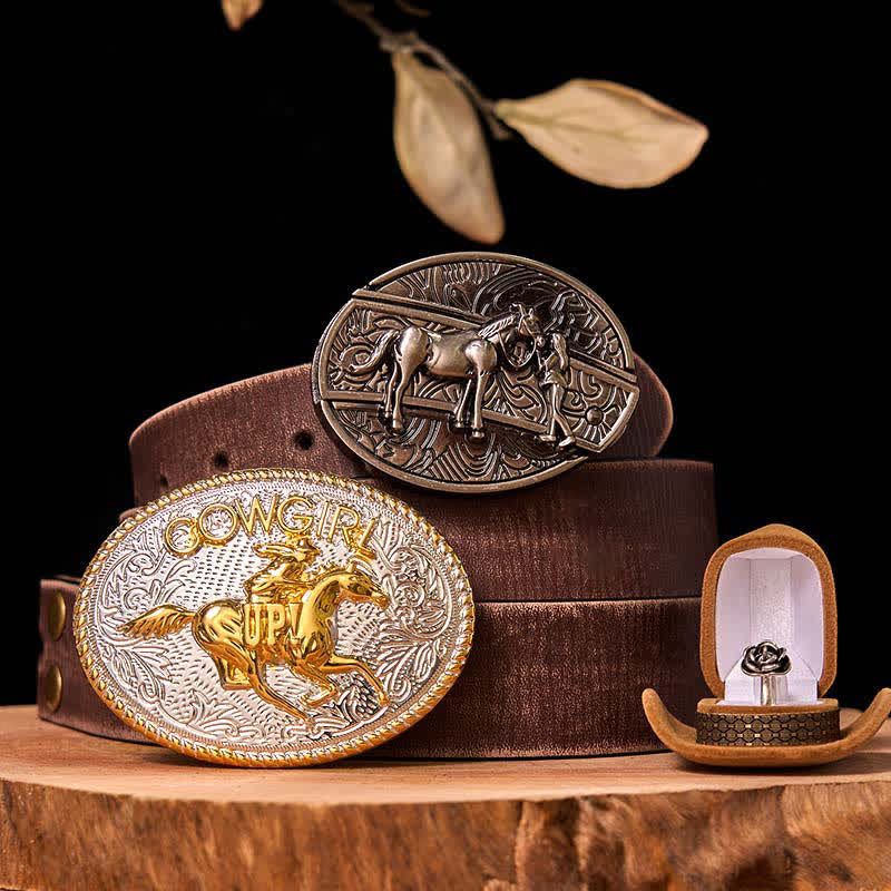 Set di anelli con fibbia per cintura con rosa intrecciata, stile western da cowgirl, con coltello nascosto
