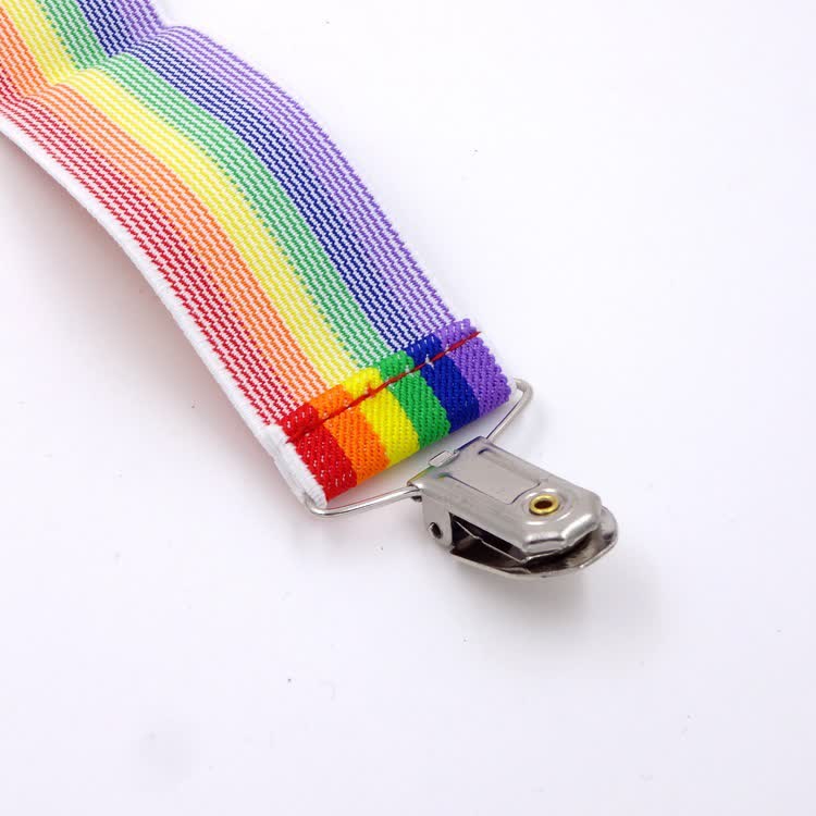 Bretelle regolabili con cinturino a strisce colorate arcobaleno a 3 clip