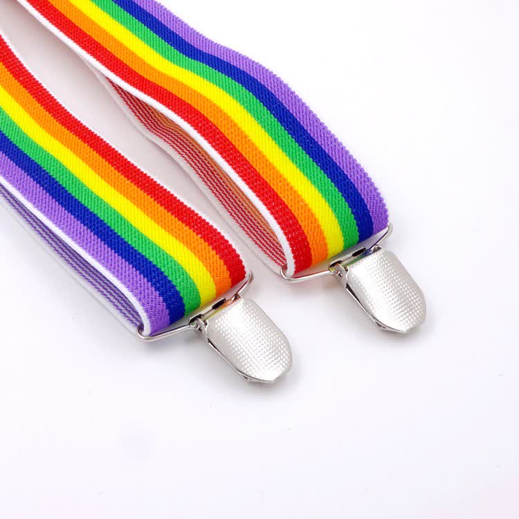 Bretelle regolabili con cinturino a strisce colorate arcobaleno a 3 clip