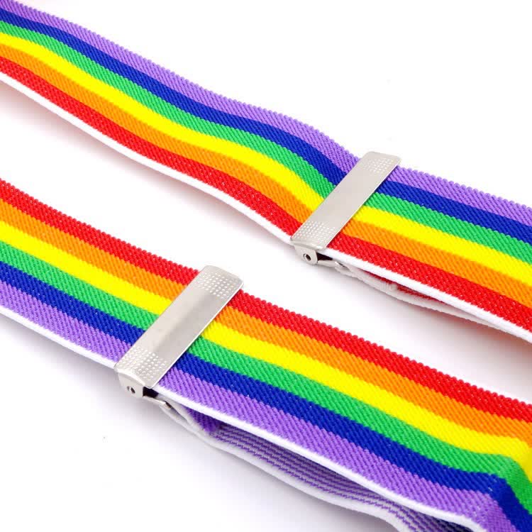 Bretelle regolabili con cinturino a strisce colorate arcobaleno a 3 clip - image 3