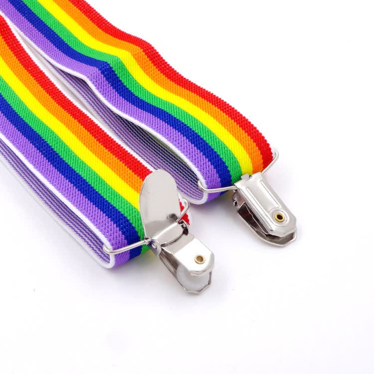 Bretelle regolabili con cinturino a strisce colorate arcobaleno a 3 clip