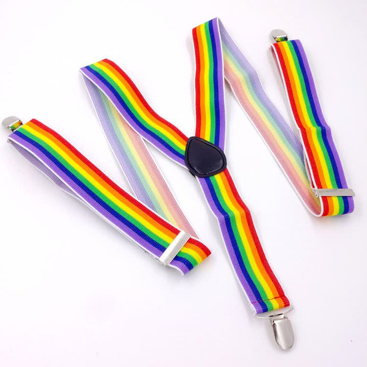 Bretelle regolabili con cinturino a strisce colorate arcobaleno a 3 clip