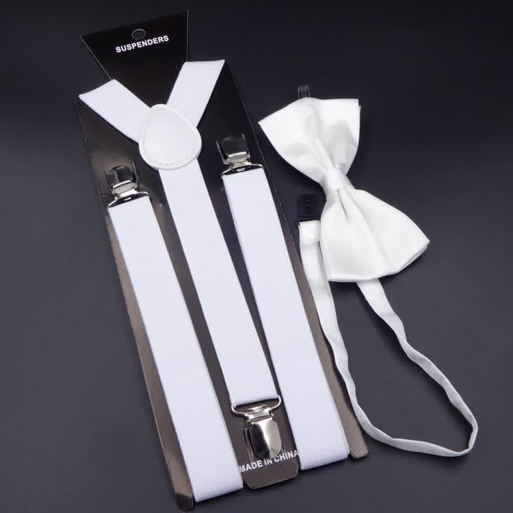 2 pezzi papillon tinta unita 3 clip set bretelle regolabili