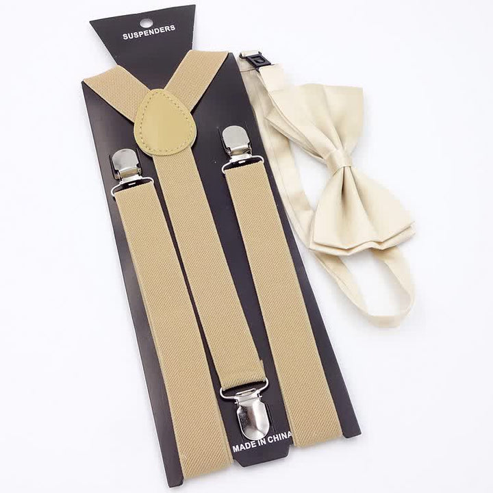 2 pezzi papillon tinta unita 3 clip set bretelle regolabili