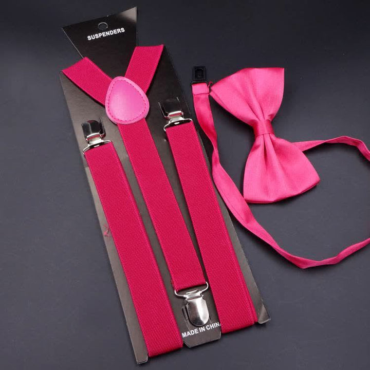 2 pezzi papillon tinta unita 3 clip set bretelle regolabili - Rosa caldo - image 11