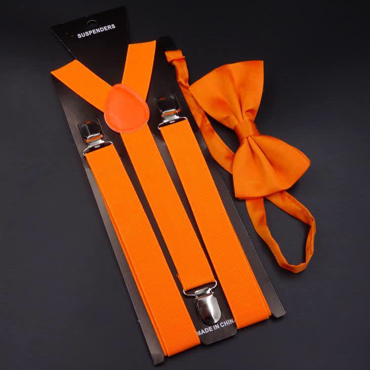 2 pezzi papillon tinta unita 3 clip set bretelle regolabili - Arancia - image 9