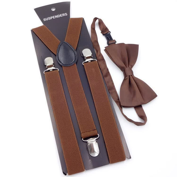 2 pezzi papillon tinta unita 3 clip set bretelle regolabili