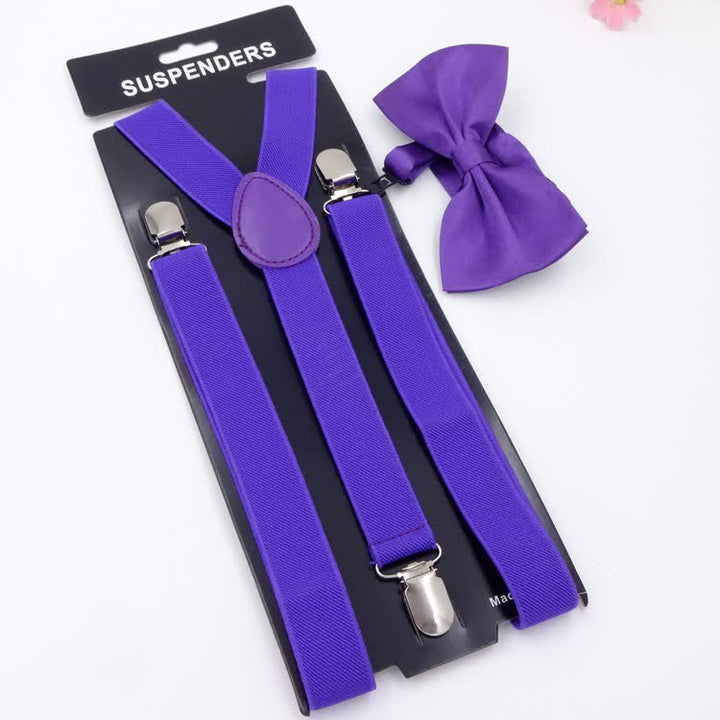 2 pezzi papillon tinta unita 3 clip set bretelle regolabili - Viola - image 4
