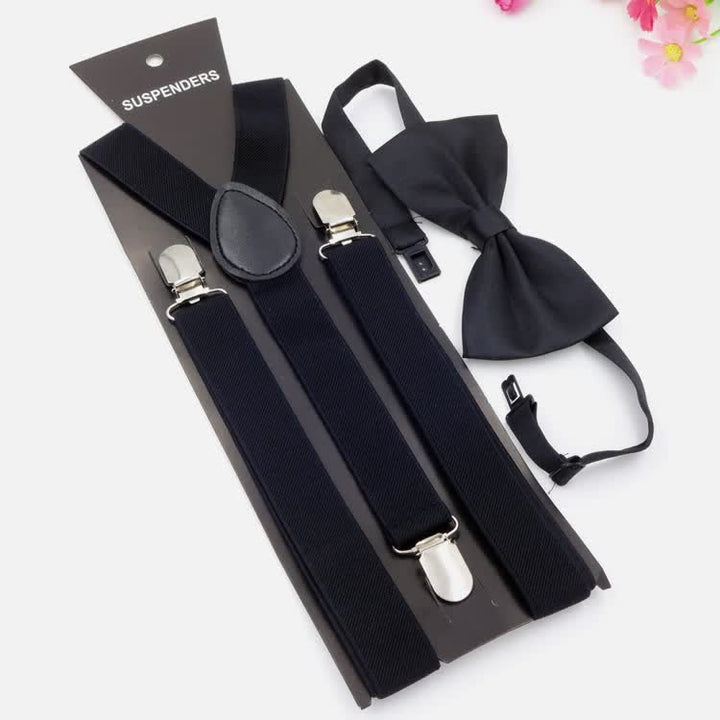 2 pezzi papillon tinta unita 3 clip set bretelle regolabili