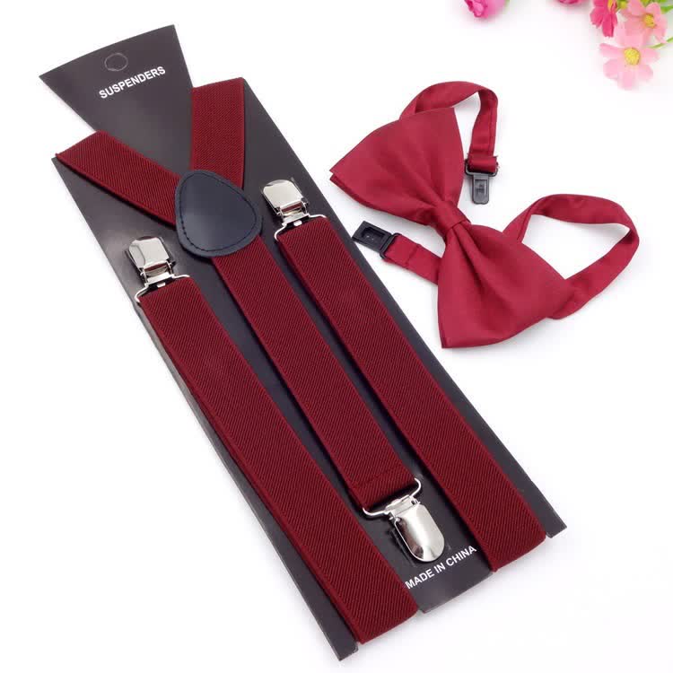 2 pezzi papillon tinta unita 3 clip set bretelle regolabili