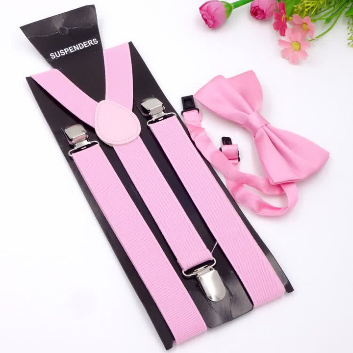 2 pezzi papillon tinta unita 3 clip set bretelle regolabili - Rosa - image 12