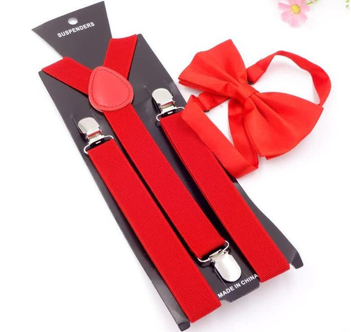 2 pezzi papillon tinta unita 3 clip set bretelle regolabili