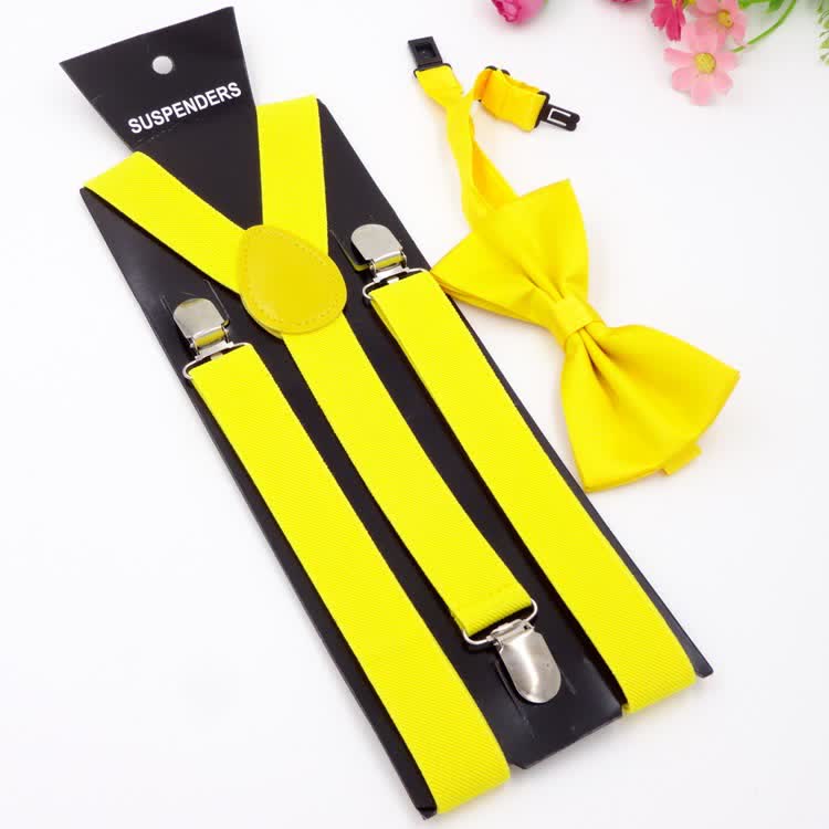 2 pezzi papillon tinta unita 3 clip set bretelle regolabili - Giallo - image 2