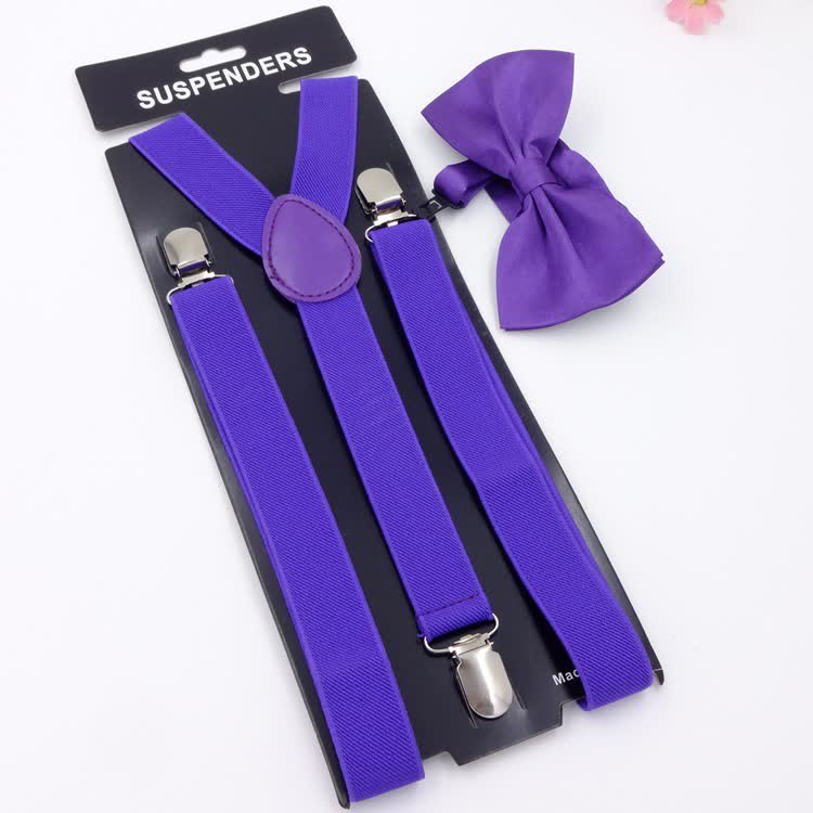 2 pezzi papillon tinta unita 3 clip set bretelle regolabili