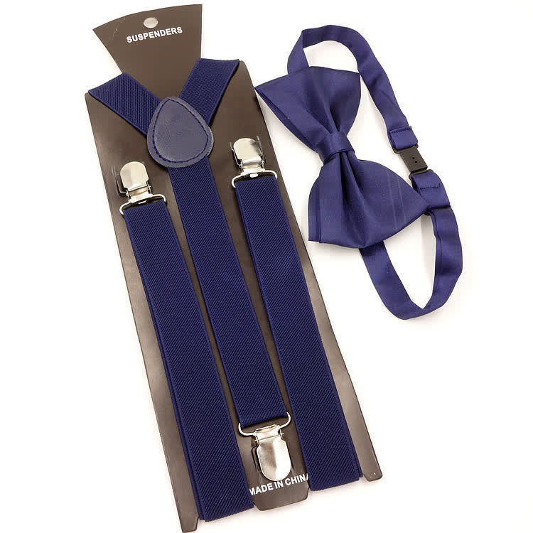 2 pezzi papillon tinta unita 3 clip set bretelle regolabili