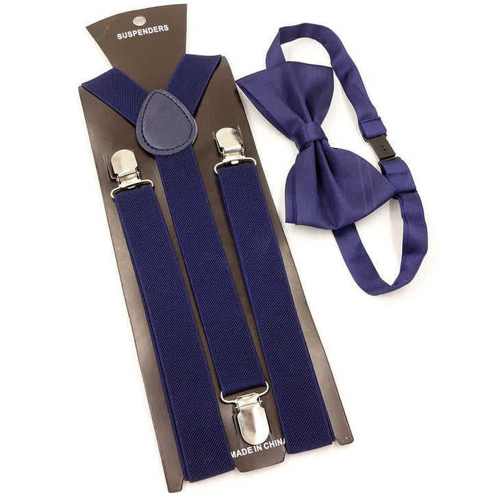 2 pezzi papillon tinta unita 3 clip set bretelle regolabili
