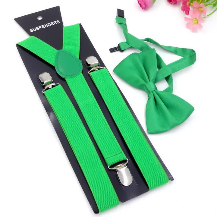2 pezzi papillon tinta unita 3 clip set bretelle regolabili - Verde lime - image 15