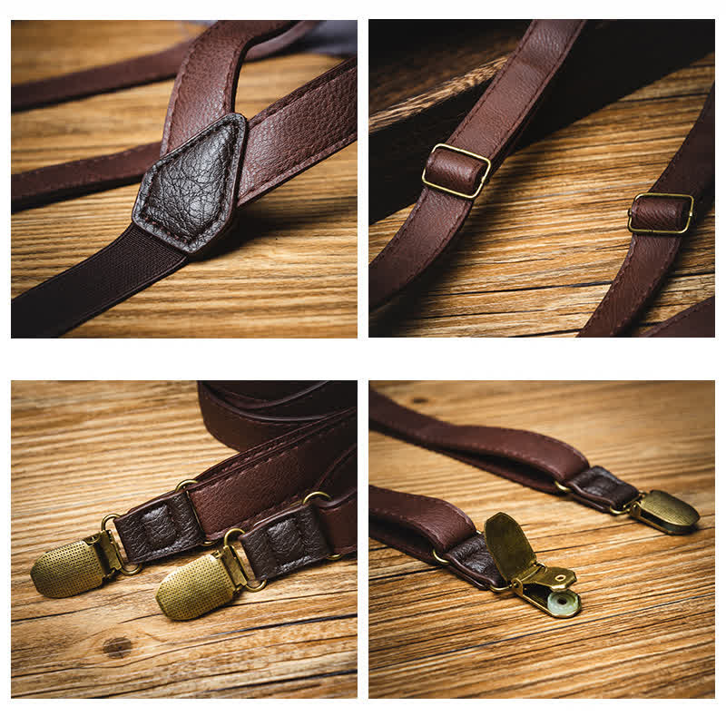 Bretelle regolabili in pelle vintage marrone scuro
