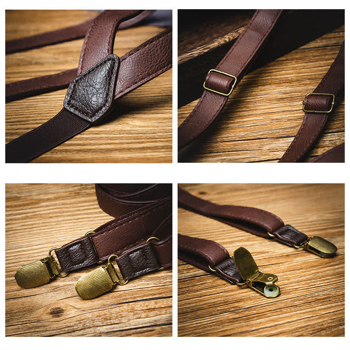 Bretelle regolabili in pelle vintage marrone scuro