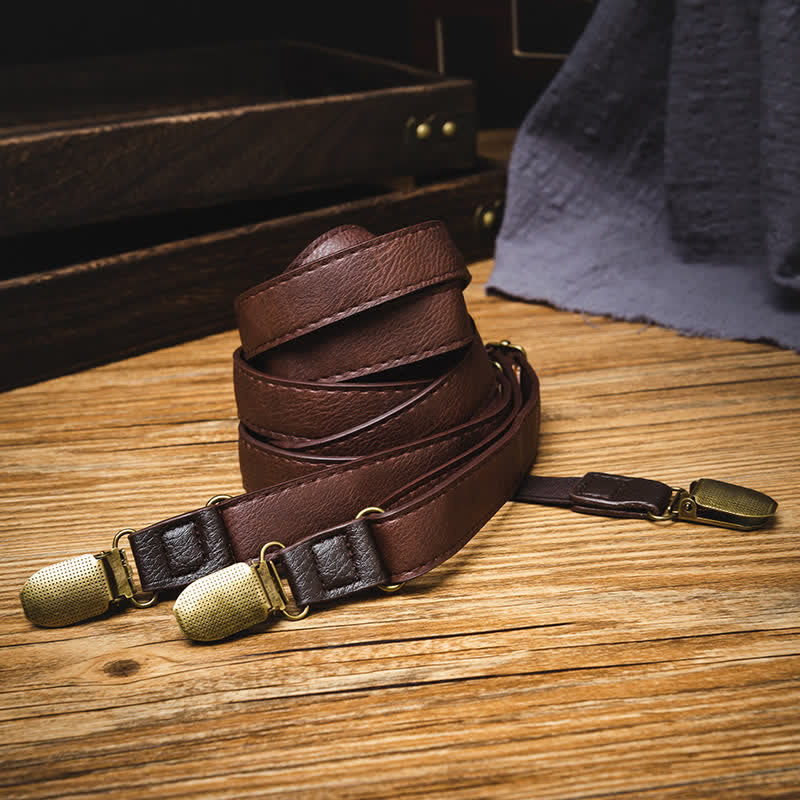 Bretelle regolabili in pelle vintage marrone scuro